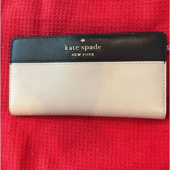 Kate Spade New York Large Folding Leather Wallet Black/Ivory Inside TAG 16 Slots - Picture 6 of 7